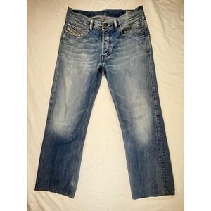 Diesel Jeans Mens Kuratt Wide Leg Distress 33x29.5 Button Fly Made In Italy READ